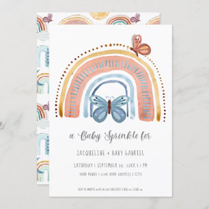 Boho Neutral Rainbow Peach Dusty Blue Butterfly Kaart