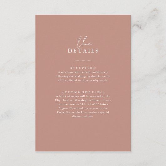 Boho Neutral Roos | Simple Wedding Guest Details Informatiekaartje (Voorkant)