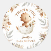 Boho Neutral Schattigee Dinosaurus Baby shower Ronde Sticker (Voorkant)