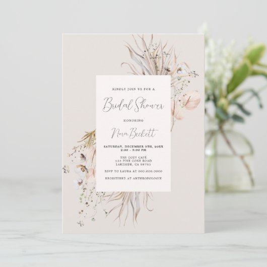 Boho Neutral Shades Botanisch Lijst Vrijgezellenfe Kaart (Staand voorkant)