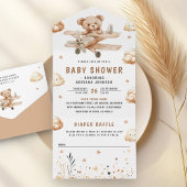 Boho Neutral Teddy Bear Baby shower All In One Uitnodiging