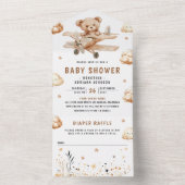 Boho Neutral Teddy Bear Baby shower All In One Uitnodiging (Binnen)