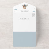 Boho Neutral Teddy Bear Blue Airplane Baby shower All In One Uitnodiging (Buitenkant)