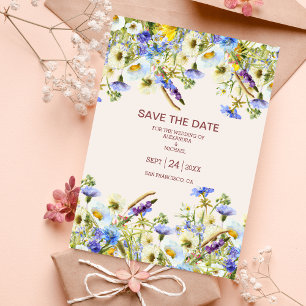 Boho Neutral Watercolor Wildflower Wedding Save T The Date