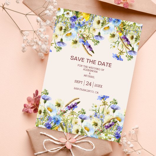 Boho Neutral Watercolor Wildflower Wedding Save T The Date