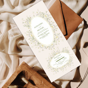 Boho Neutral White Waterverf Wildflower Wedding All In One Uitnodiging