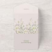 Boho Neutral White Waterverf Wildflower Wedding All In One Uitnodiging (Buitenkant)