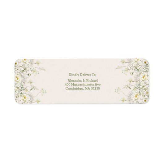 Boho Neutral White Waterverf Wildflower Wedding Etiket (Voorkant)