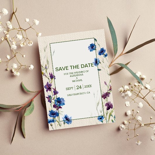 Boho Neutral White Waterverf Wildflower Wedding Save The Date