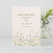Boho Neutral White Waterverf Wildflower Wedding Save The Date (Staand voorkant)