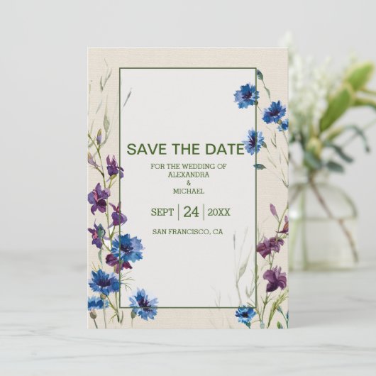 Boho Neutral White Waterverf Wildflower Wedding Save The Date (Staand voorkant)