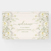 Boho Neutral White Waterverf Wildflower Wedding Spandoek (Horizontaal)