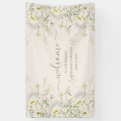 Boho Neutral White Waterverf Wildflower Wedding Spandoek (Verticaal)