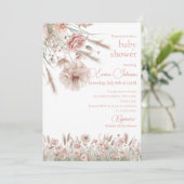 Boho Neutral Wildflower Baby Shower Invitation Kaart (Staand voorkant)
