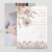 Boho Neutral Wildflower Baby Shower Invitation Kaart (Voorkant / Achterkant)