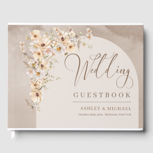 Boho neutral Wildflower Ivory Arch Lijst bruiloft Gastenboek (Voorkant)