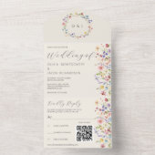 Boho Neutral Wildflower RSVP & QR Code Wedding All In One Uitnodiging (Binnen)