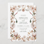Boho Neutral Wildflowers Wedding Kaart (Voorkant / Achterkant)