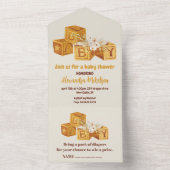 Boho Neutral Wood Block Letters Baby shower All In One Uitnodiging (Binnen)