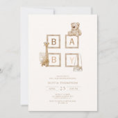 Boho Neutral Wood Block Letters Baby shower Kaart (Voorkant)