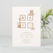 Boho Neutral Wood Block Letters Baby shower Kaart (Staand voorkant)