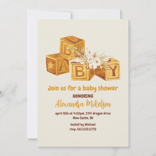 Boho Neutral Wood Block Letters Baby shower Kaart (Voorkant)