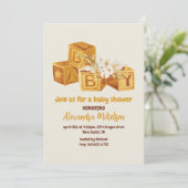 Boho Neutral Wood Block Letters Baby shower Kaart (Staand voorkant)