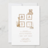 Boho Neutral Wood Block Letters Baby shower Kaart (Voorkant)