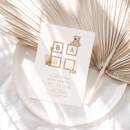 Boho Neutral Wood Block Letters Baby shower Kaart