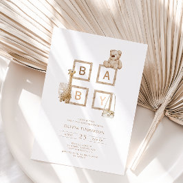 Boho Neutral Wood Block Letters Baby shower Kaart