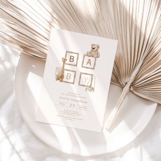 Boho Neutral Wood Block Letters Baby shower Kaart