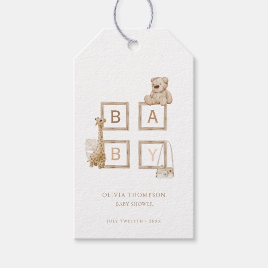 Boho Neutral Wood Block Letters Cadeaulabel (Voorkant)