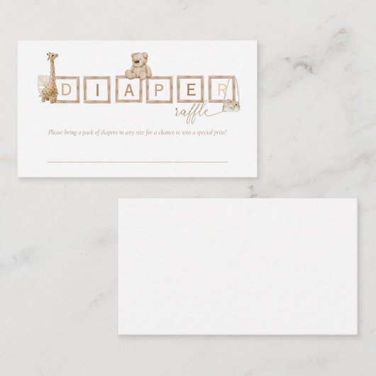 Boho Neutral Wood Block Letters Diaper Raffle Informatiekaartje (Voorkant / Achterkant)