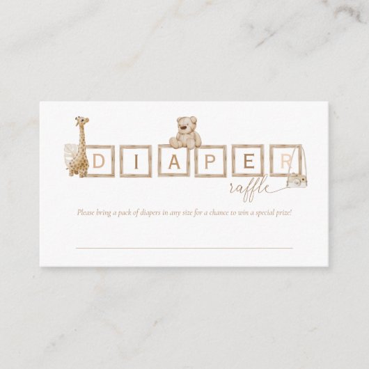 Boho Neutral Wood Block Letters Diaper Raffle Informatiekaartje (Voorkant)