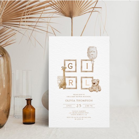 Boho Neutral Wood Block Letters Het is een Girl Sh Kaart