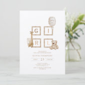 Boho Neutral Wood Block Letters Het is een Girl Sh Kaart (Staand voorkant)