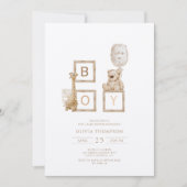 Boho Neutral Wood Block Letters Het is een Jongen  Kaart (Voorkant)