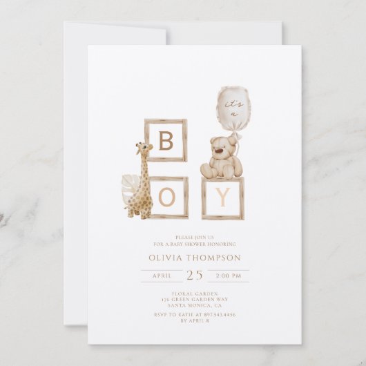 Boho Neutral Wood Block Letters Het is een Jongen  Kaart (Voorkant)