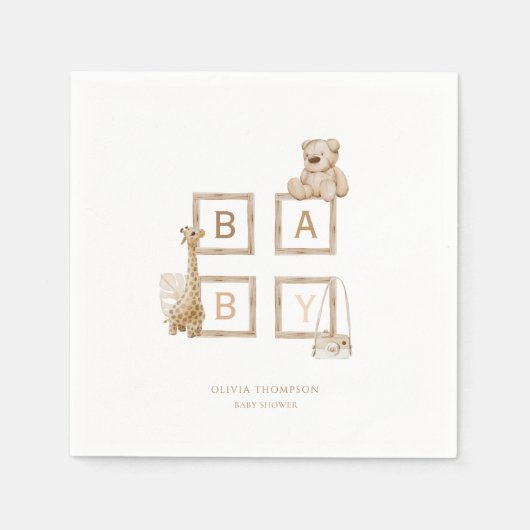 Boho Neutral Wood Block Letters Servet (Voorkant)