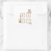 Boho Neutral Wood Block Letters Vierkante Sticker (Tas)