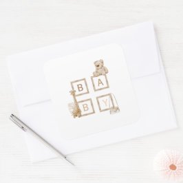 Boho Neutral Wood Block Letters Vierkante Sticker