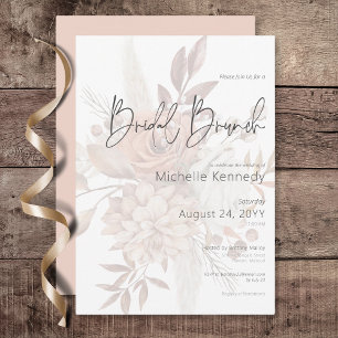 Boho Neutral Zacht Bloemen Boeket Bruids Brunch Kaart