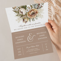 Boho Neutrale Aardse Bloem Taupe QR Code Trouwen