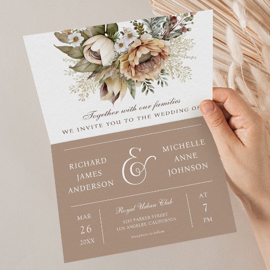 Boho Neutrale Aardse Bloemige Taupe QR Code Trouwe