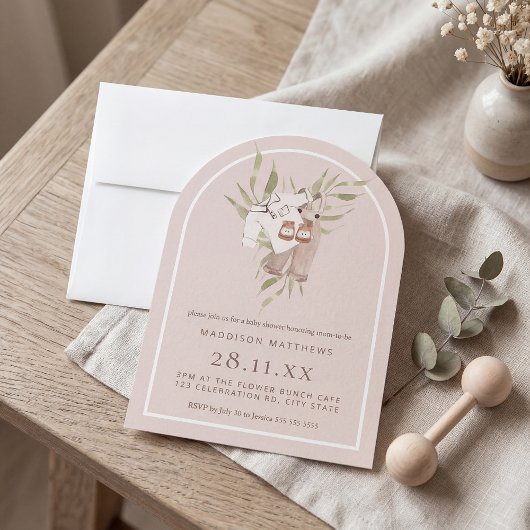 Boho neutrale babyshower uitnodigingsboog kaart