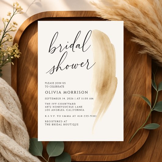 Boho Neutrale Beige Waterverf Bruiloftsborrel Kaart