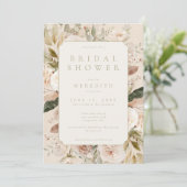 Boho Neutrale Bloemachtige Bruidsfeest Kaart (Staand voorkant)