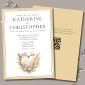 Boho Neutrale Bloemen Veren Hart Krans Bruiloft Kaart