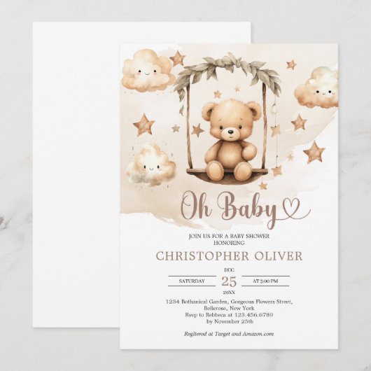 Boho neutrale bruine teddybeer op eucalyptus schom kaart (Voorkant / Achterkant)