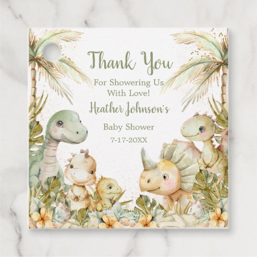 Boho Neutrale Dinosaur Baby Shower Bedankjes Labels (Voorkant)